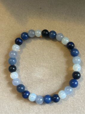 Blue Crystal Beaded Stretch Bracelet - Handmade